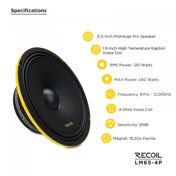 Recoil Audio LM65-4P Среднечастотник (среднечастотный динамик) - цена, описание и отзывы - фото