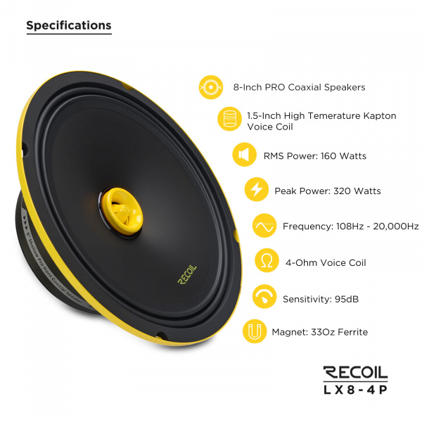 Recoil Audio LX8-4P Коаксиальная автомобильная акустика - цена, описание и отзывы - фото